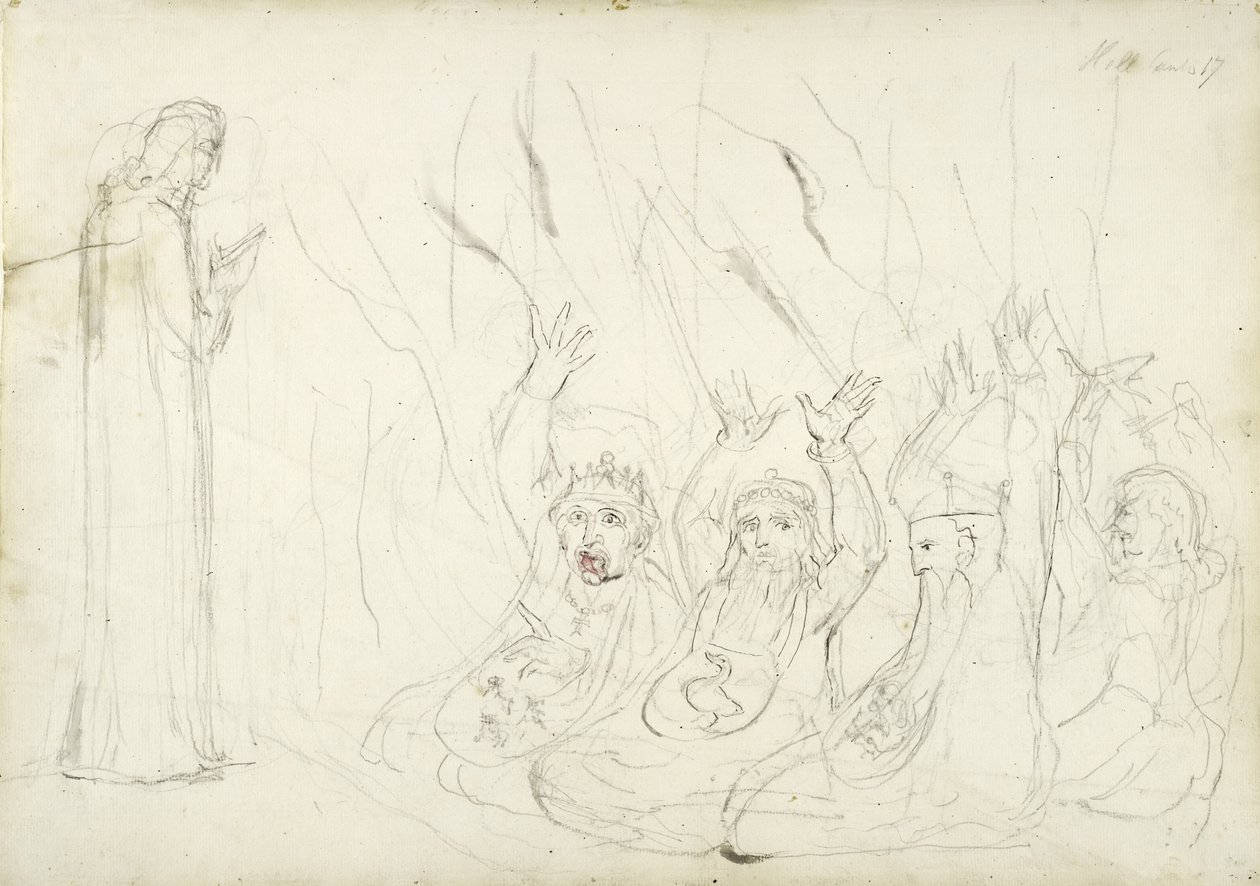 Dante and the Usurers, illustration till den gudomliga komedin av Dante Alighieri, 1824-27 (penna och tvätt på papper) av William Blake