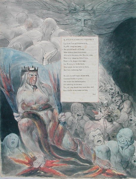 Design 20 för Ode on a Distant Prospect of Eton College från The Poems of Thomas Gray, publicerad 177-98 (wc med penna och bläck på papper) av William Blake