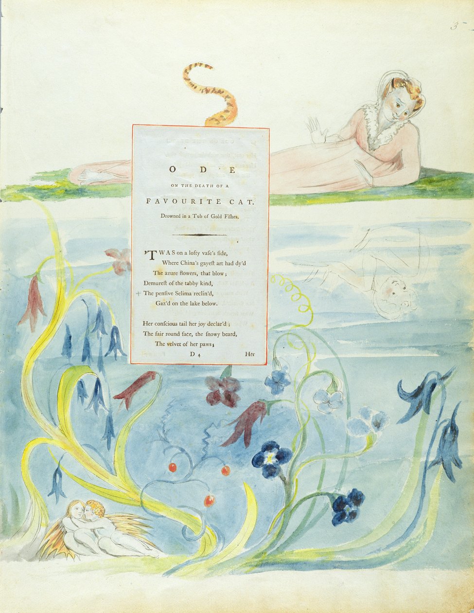 Motiv 9 till "Ode on the Death of a Favourite Cat" från "The Poems of Thomas Gray", publicerad 1797-98 (wc med penna och bläck på papper) av William Blake