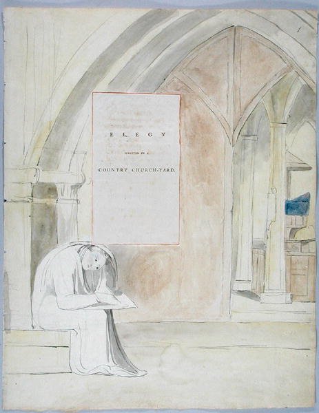 Elegi skriven i en lantlig kyrkgård, design 105 från The Poems of Thomas Gray, 1797-98 (wc med penna och bläck på papper) av William Blake