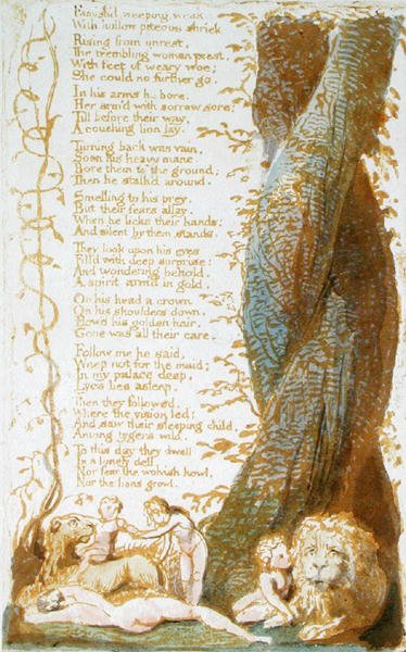 Famishd, Weeping, Weak..., plåt 7 från Songs of Innocence, 1789 (reliefetsning med wc på papper) av William Blake