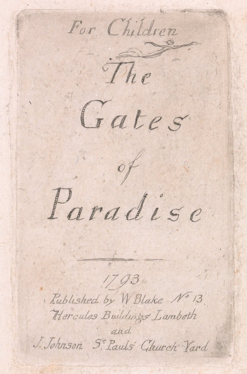 För barn. Paradisets portar, platta 2, titelsida av William Blake