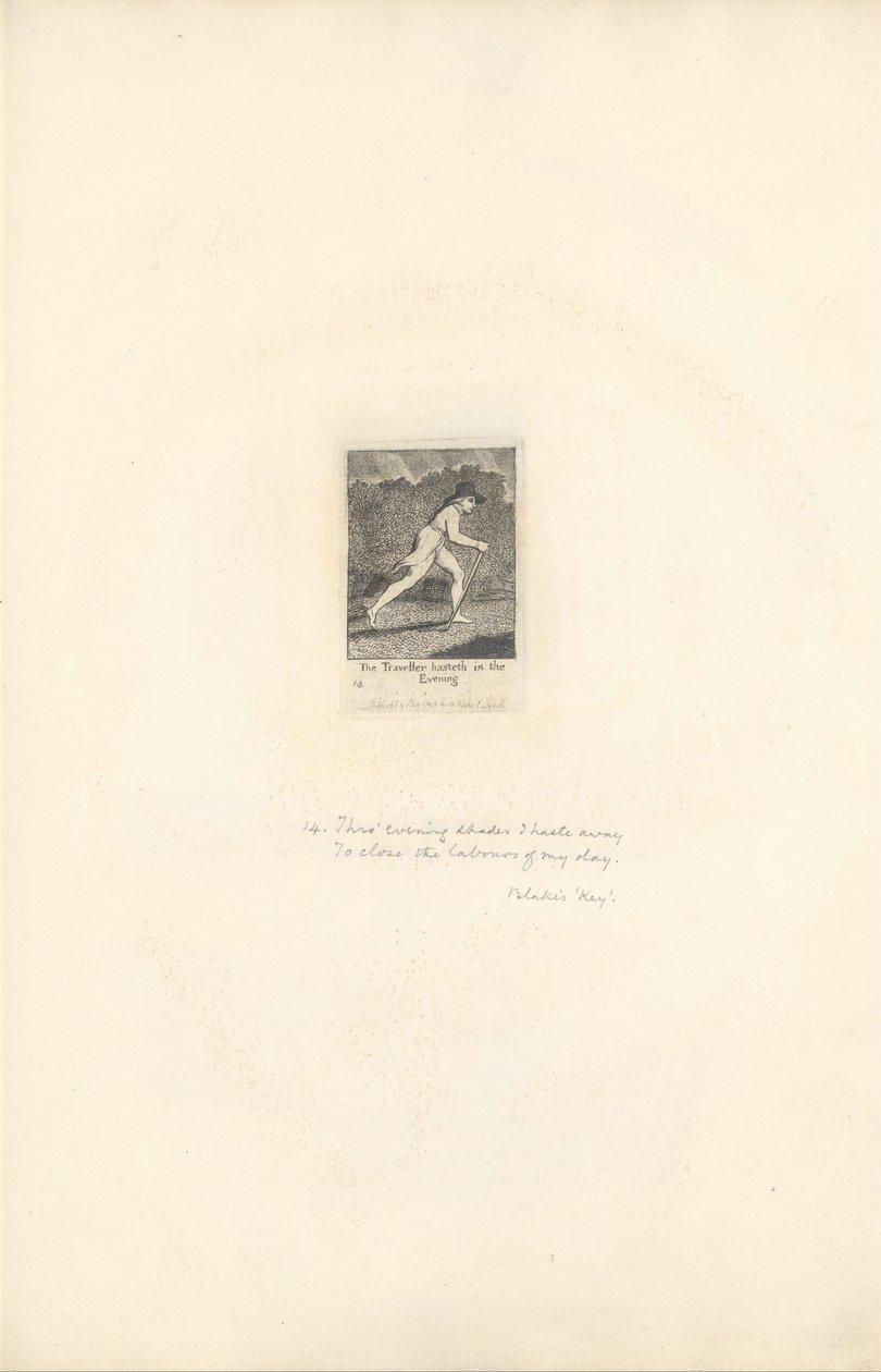 För könen- Paradisets portar, tallrik 16, har resenären på kvällen av William Blake