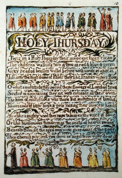 Stilla torsdag, plåt 10 (Bentley 19) från Songs of Innocence and of Experience (Bentley Copy L) 1789-94 (reliefetsning med penna och wc) av William Blake