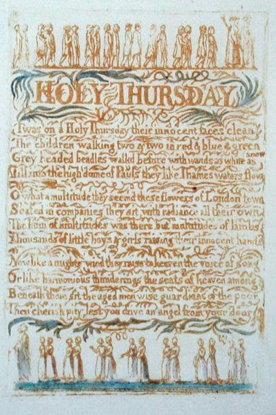 Stilla torsdag, tavla 23 från Songs of Innocence, 1789 (reliefetsning med wc) av William Blake