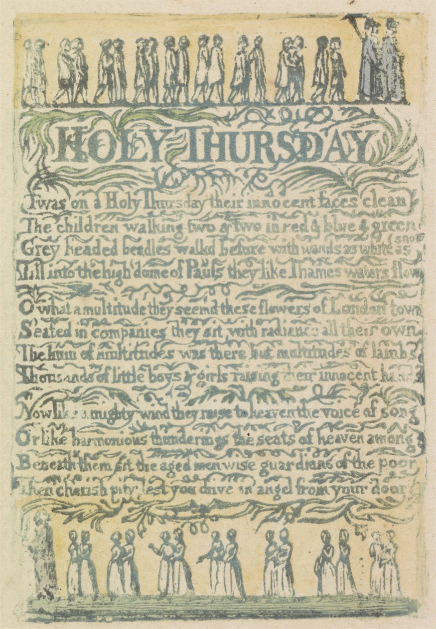 Stilla torsdag, skylt 24 från Songs of Innocence, 1789 (handfärgad reliefetsning med akvarell) av William Blake