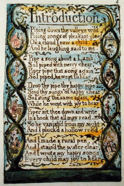 Introduktion, plåt 4 (Bentley 4) från Songs of Innocence and of Experience (Bentley Copy L) 1789-94 (reliefetsning med penna och wc) av William Blake
