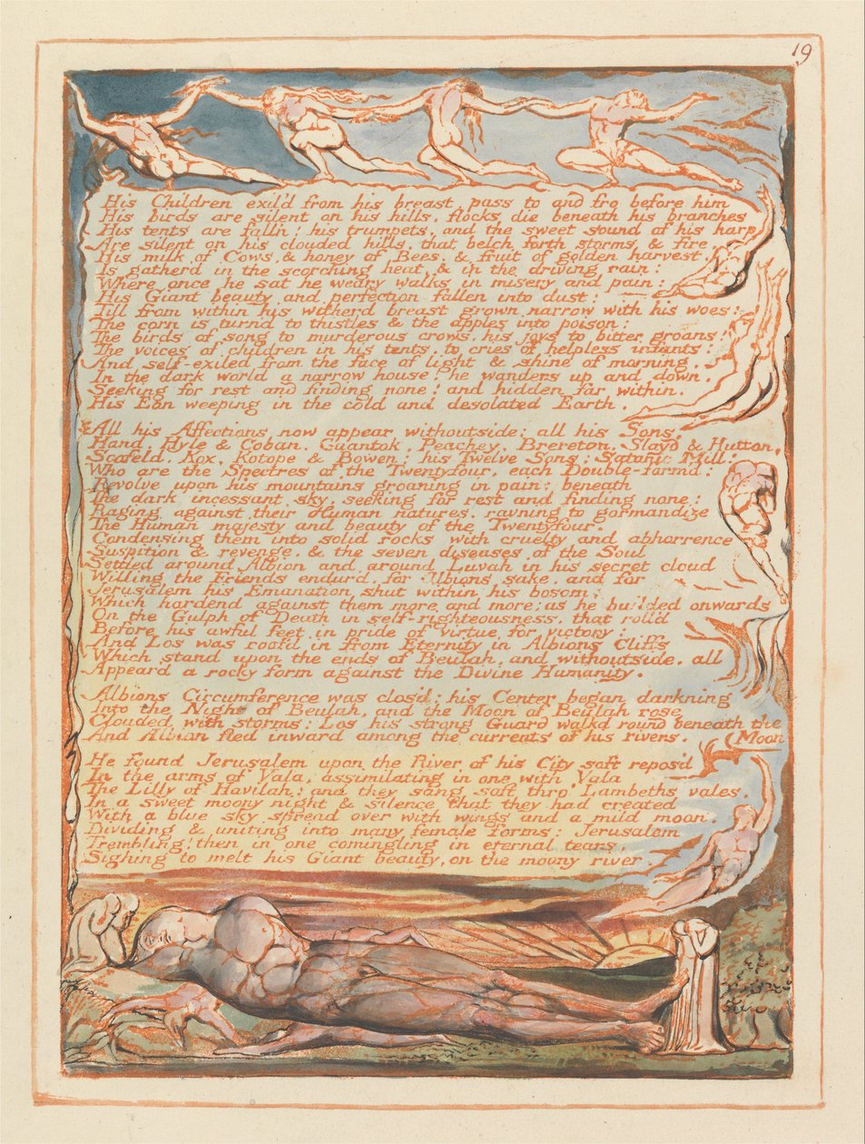 Jerusalem, tallrik 19, Hans barn förvisades från hans bröst .... av William Blake