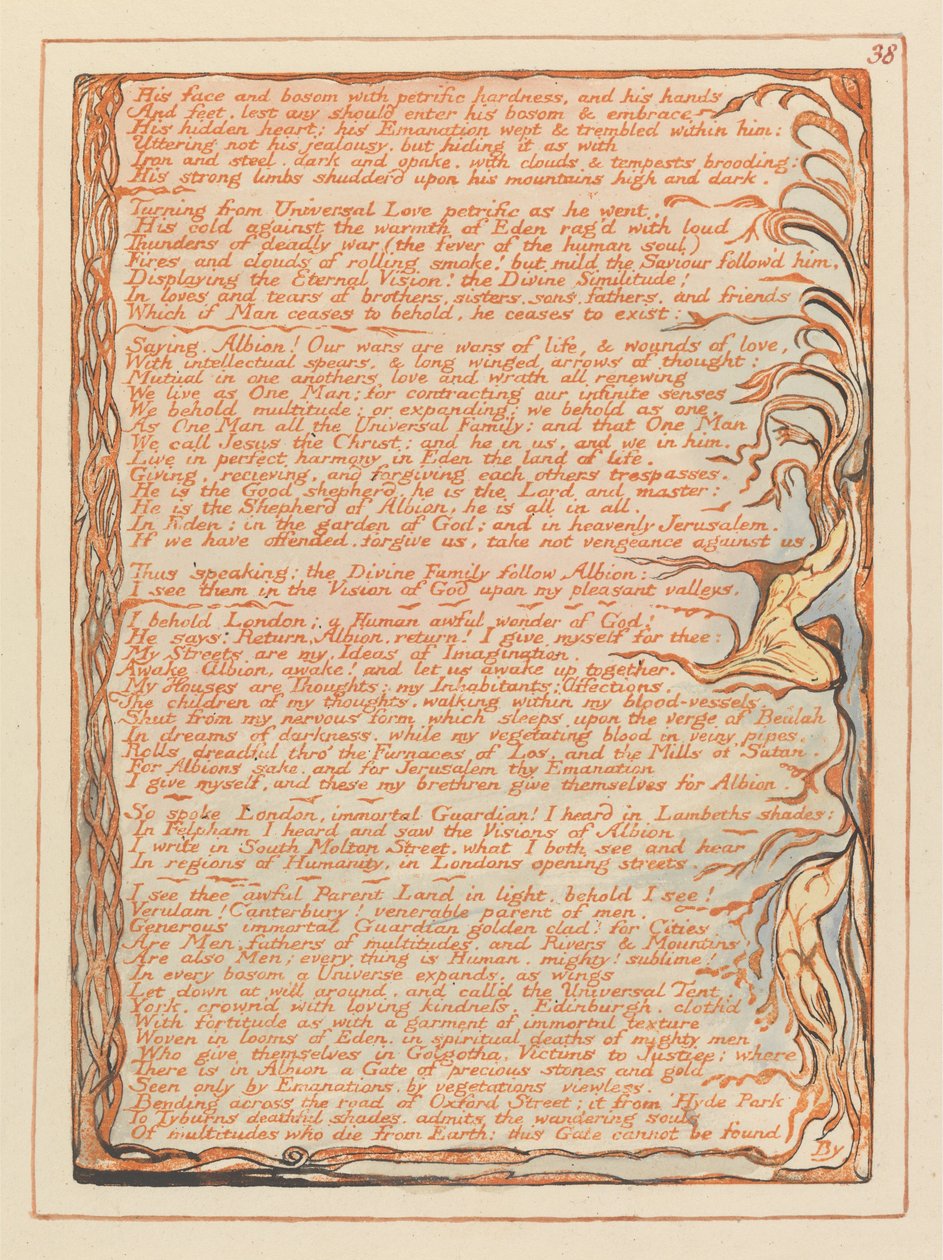 Jerusalem, tallrik 38, hans ansikte och barm .... av William Blake