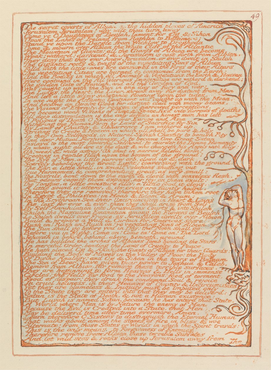 Jerusalem, tallrik 49, Albions hemliga täckdukar .... av William Blake