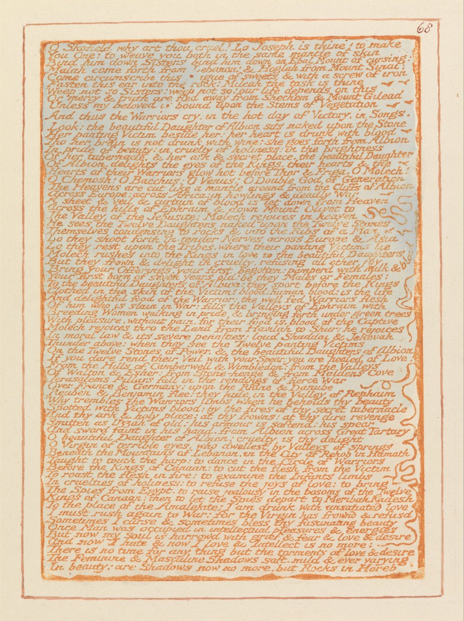 Jerusalem, tallrik 68, O Skofield varför är du grym .... av William Blake