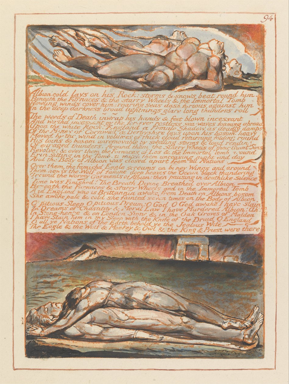 Jerusalem, tallrik 94, Albion kall ligger på hans klippa .... av William Blake