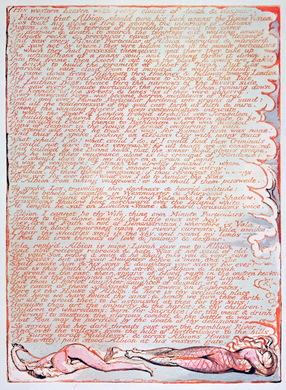 Jerusalem emanationen från den jättelika albionen; His western heaven, 1804 (reliefetsning med wc) av William Blake