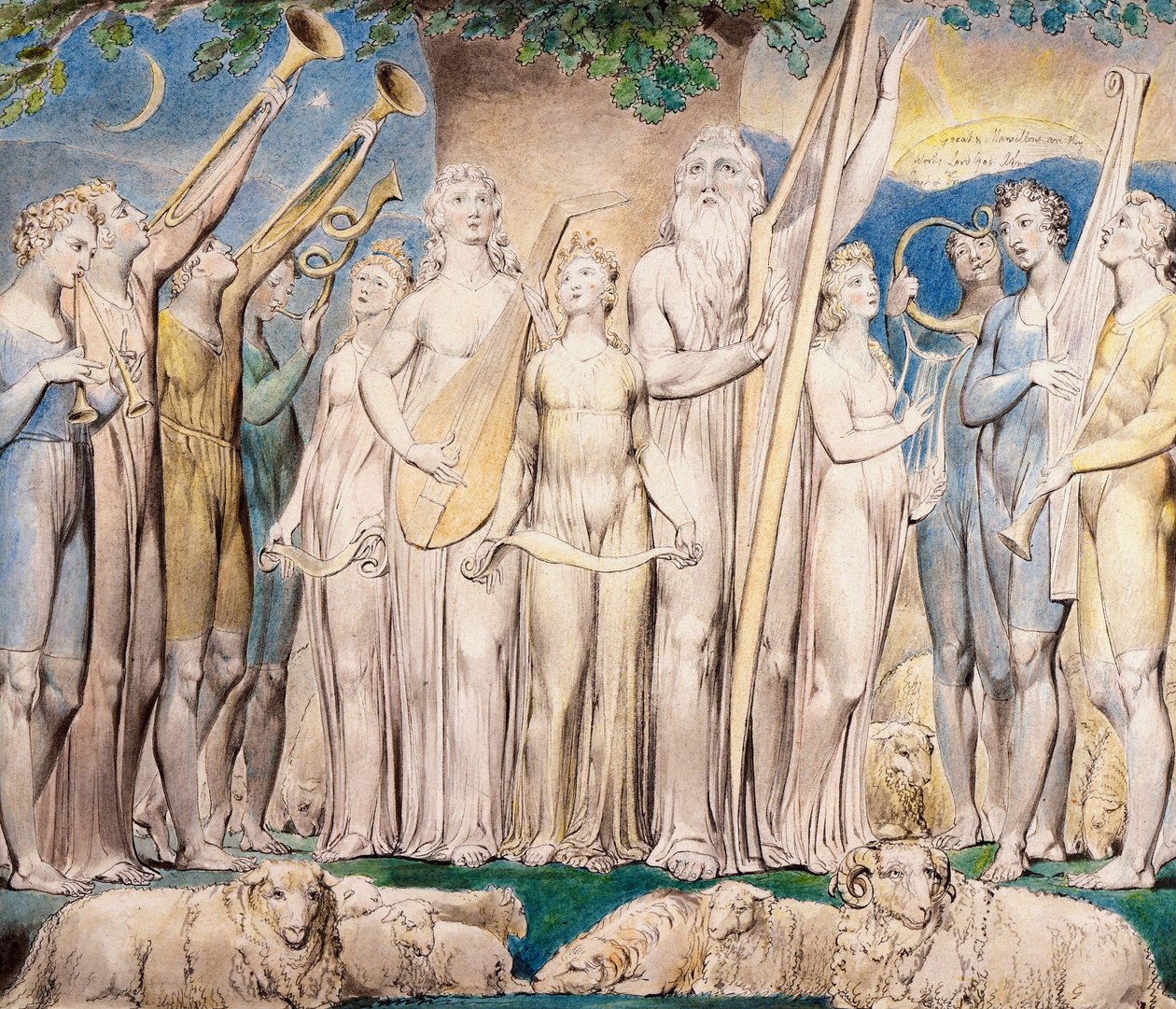 Job and His Family Restored to Prosperity av William Blake