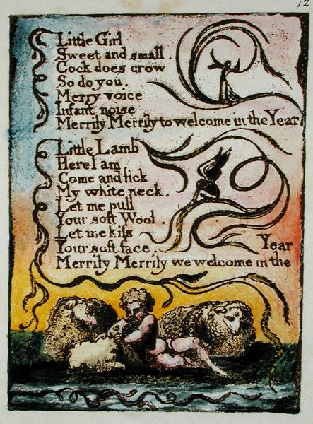 Little Girl... illustration från Songs of Innocence and of Experience, (Bentley Copy L) pl.12 (Bentley 23) 1789-94 (reliefetsning med penna & wc på papper) av William Blake