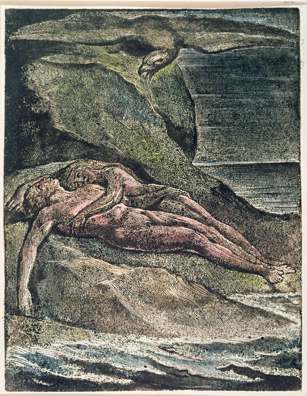 Milton a Poem: Albion on the rock, 1804 (reliefetsning, vit gravyr, wc) av William Blake