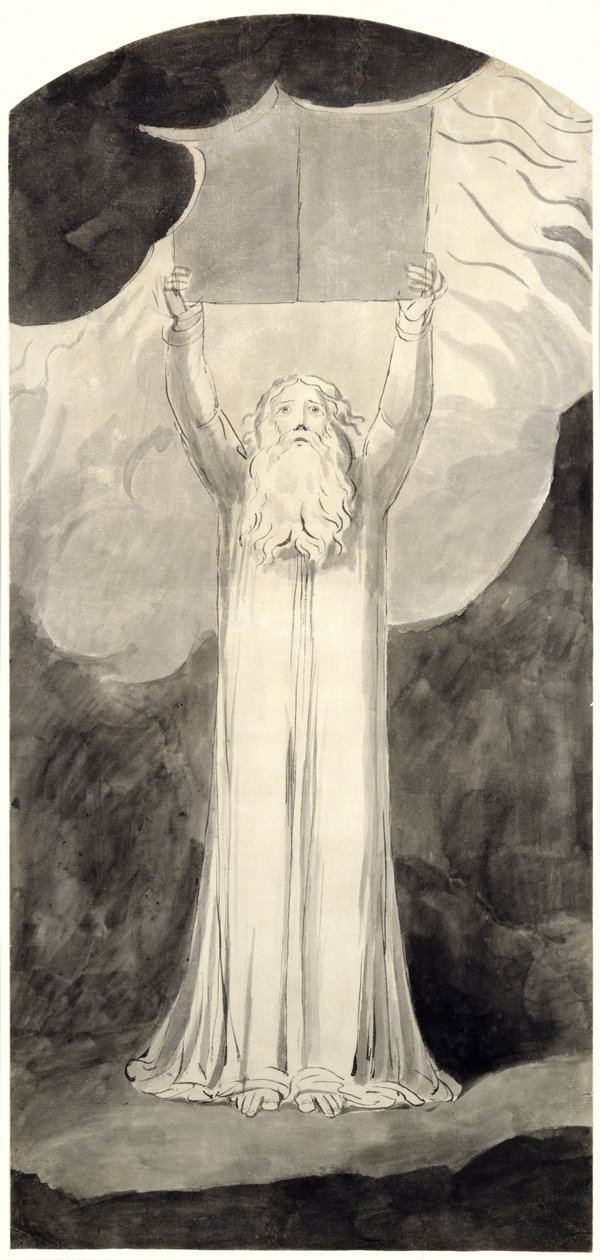 Moses tar emot lagen, ca 1780 (pensel och svart bläck över grafit på papper) av William Blake