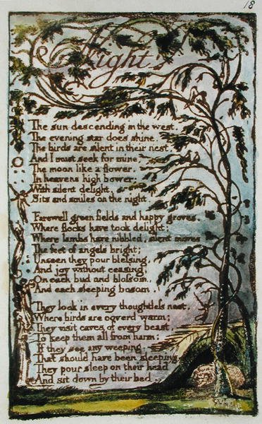 Natt, illustration från Songs of Innocence and of Experience (Bentley Copy L) pl.18 (Bentley 20) 1789-94 (reliefetsning med penna och wc på papper) av William Blake