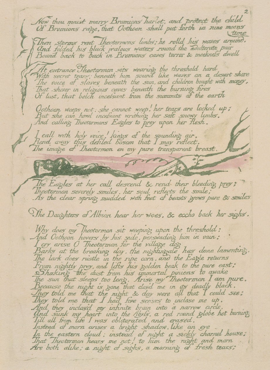 Nu får du gifta dig, tavla 4v från Visions of the Daughters of Albion, 1793 (reliefetsning tryckt i grönt med wc) av William Blake