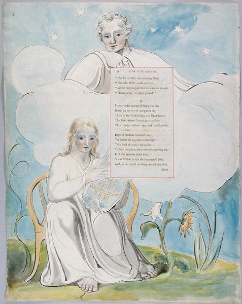 Ode för musik, design 96 från The Poems of Thomas Gray, 1797-98 (wc med penna och bläck på papper) av William Blake