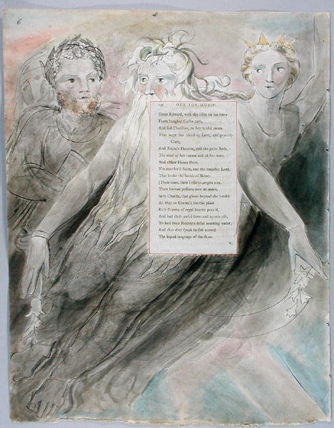 Ode för musik, design 98 från The Poems of Thomas Gray, 1797-98 (wc med penna och bläck på papper) av William Blake