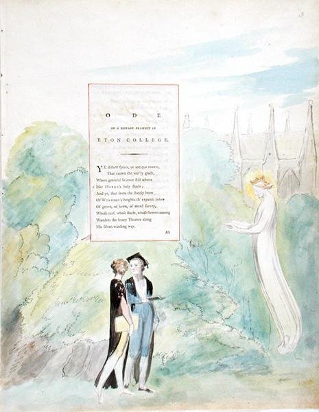 Ode on a Distant Prospect of Eton College, från The Poems of Thomas Gray, publicerad 1797-98 (wc och svart bläck på papper) av William Blake