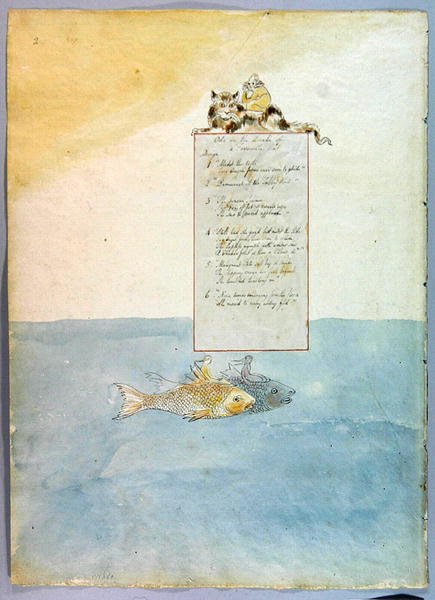 Ode on the Death of a Favorite Cat, design 8 för The Poems of Thomas Gray, 1797-98 (wc med penna och svart bläck) (se 285539 för recto) av William Blake