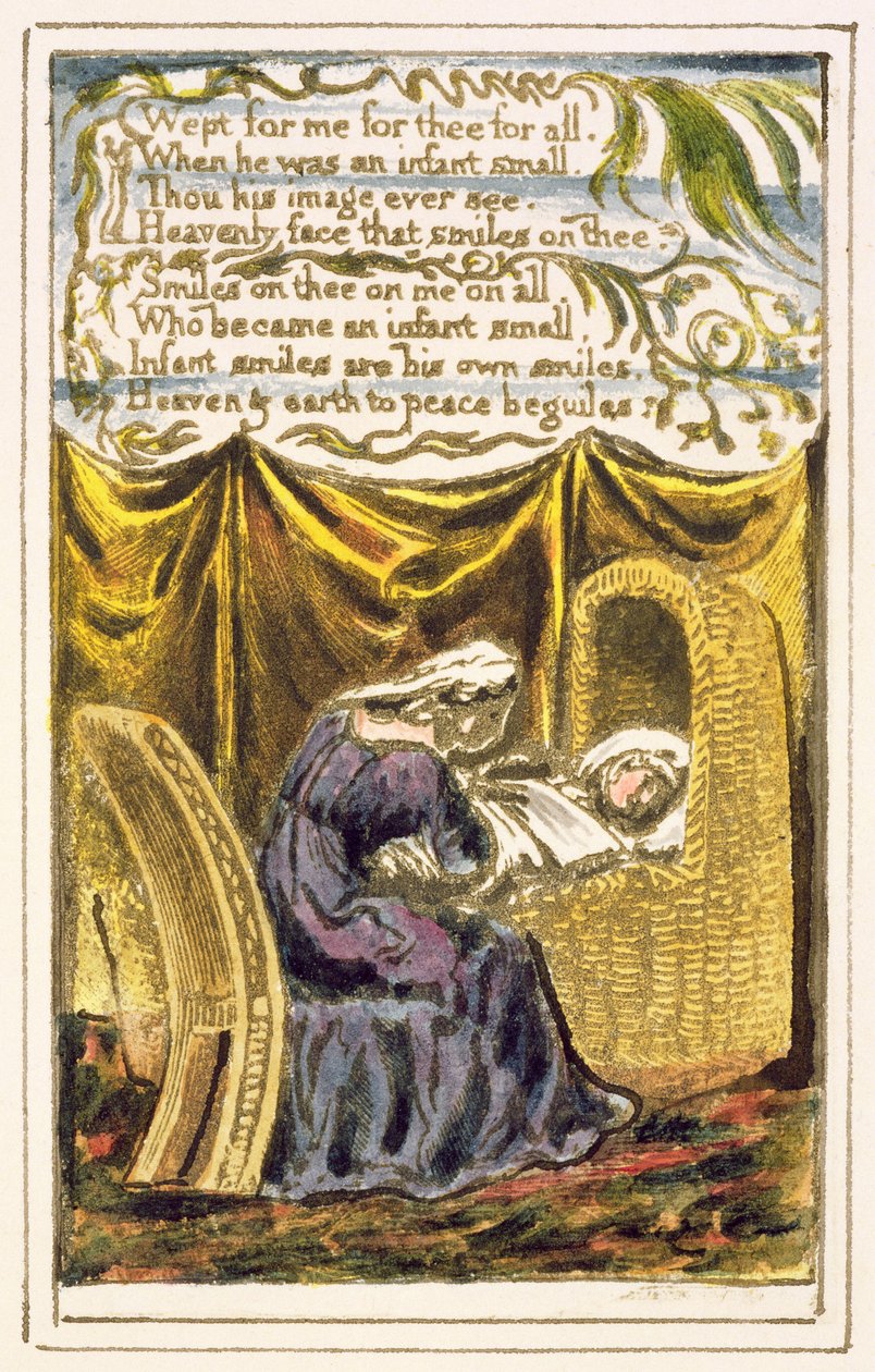 P.124-1950.pt16 A Cradle Song (forts.): platta 16 från Songs of Innocence and of Experience (kopia R) c.1802-08 (etsning, bläck och wc) av William Blake