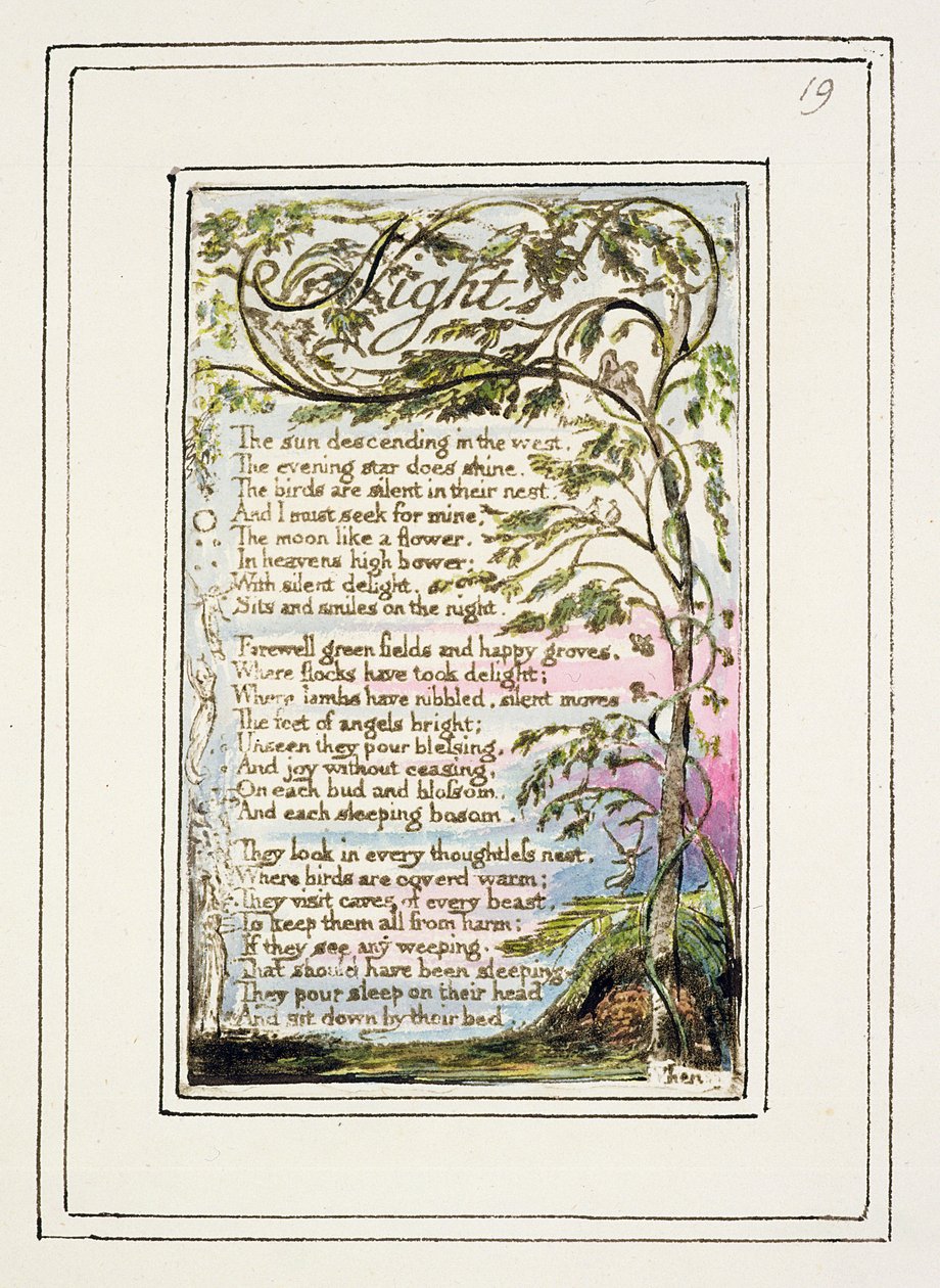 P.124-1950.pt19 Natt: tavla 19 från Songs of Innocence and of Experience (kopia R) c.1802-08 (etsning, bläck och wc) av William Blake