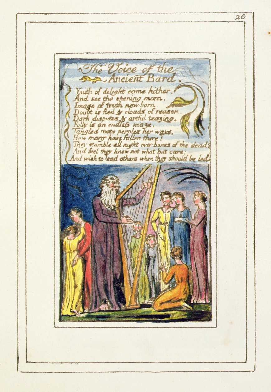 P.124-1950.pt26 The Voice of the Ancient Bard: plåt 26 från Songs of Innocence and of Experience (kopia R) c.1802-08 (etsning, bläck och wc) av William Blake