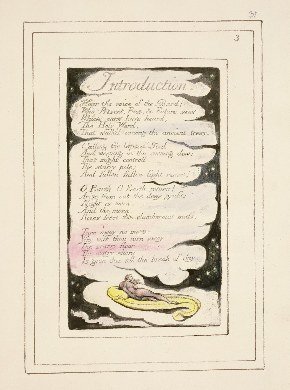 P.124-1950.pt31 Introduktion till Songs of Experience: tavla 31 från Songs of Innocence and of Experience (kopia R) c.1802-08 (etsning, bläck och vax) av William Blake