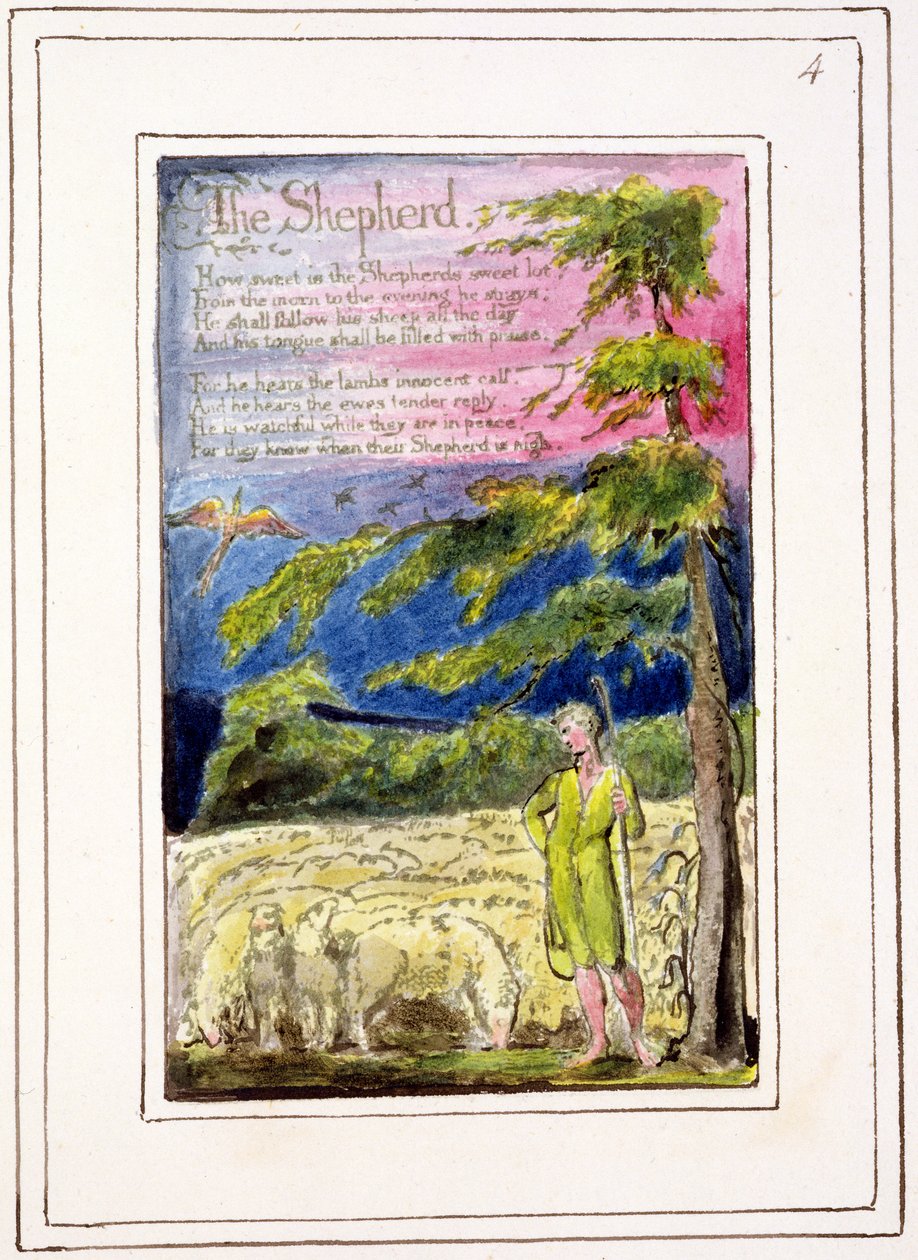 P.124-1950.pt4 Herden: plåt 4 från Songs of Innocence and of Experience (kopia R) c.1802-08 (etsning, bläck och wc) av William Blake