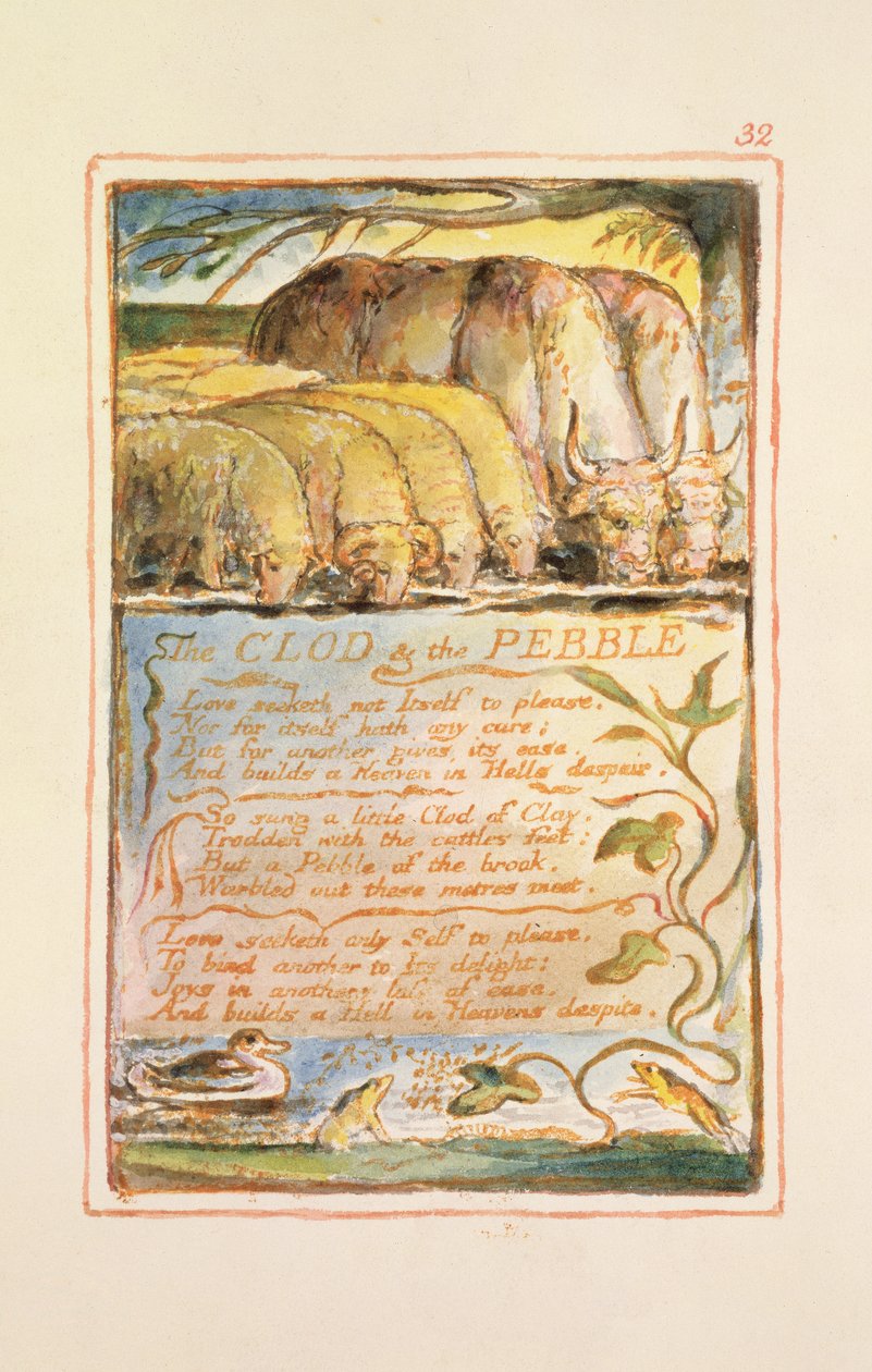 P.125-1950.pt32 The Clod and the Pebble: plåt 32 från Songs of Innocence and of Experience (kopia AA) c.1815-26 (etsning, bläck och wc) av William Blake