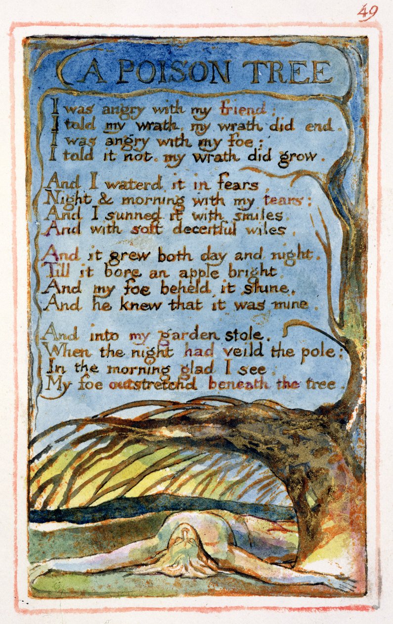 P.125-1950.pt49 A Poison Tree: skylt 49 från Songs of Innocence and of Experience (kopia AA) c.1815-26 (etsning, bläck och wc) av William Blake
