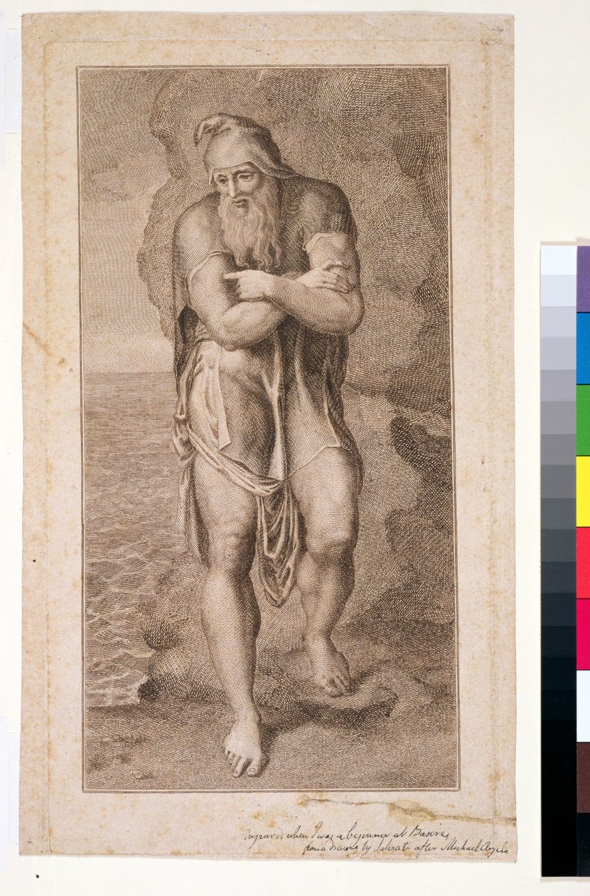 P.391-1985 Josef av Arimathea bland klipporna i Albion, (1:a delstaten), 1773 (etsning och linjegravering färgad med brunt bläck) av William Blake