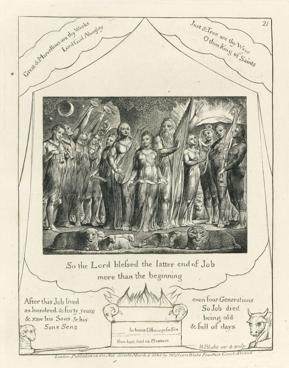 Plåt 21, Job och hans fru återställd till välstånd, illustration från 
