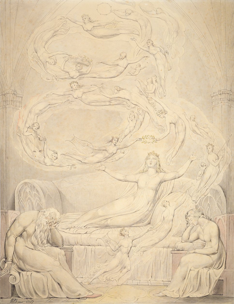 Drottning Katherines dröm, 1807 (penna med tvätt över grafit på papper) av William Blake