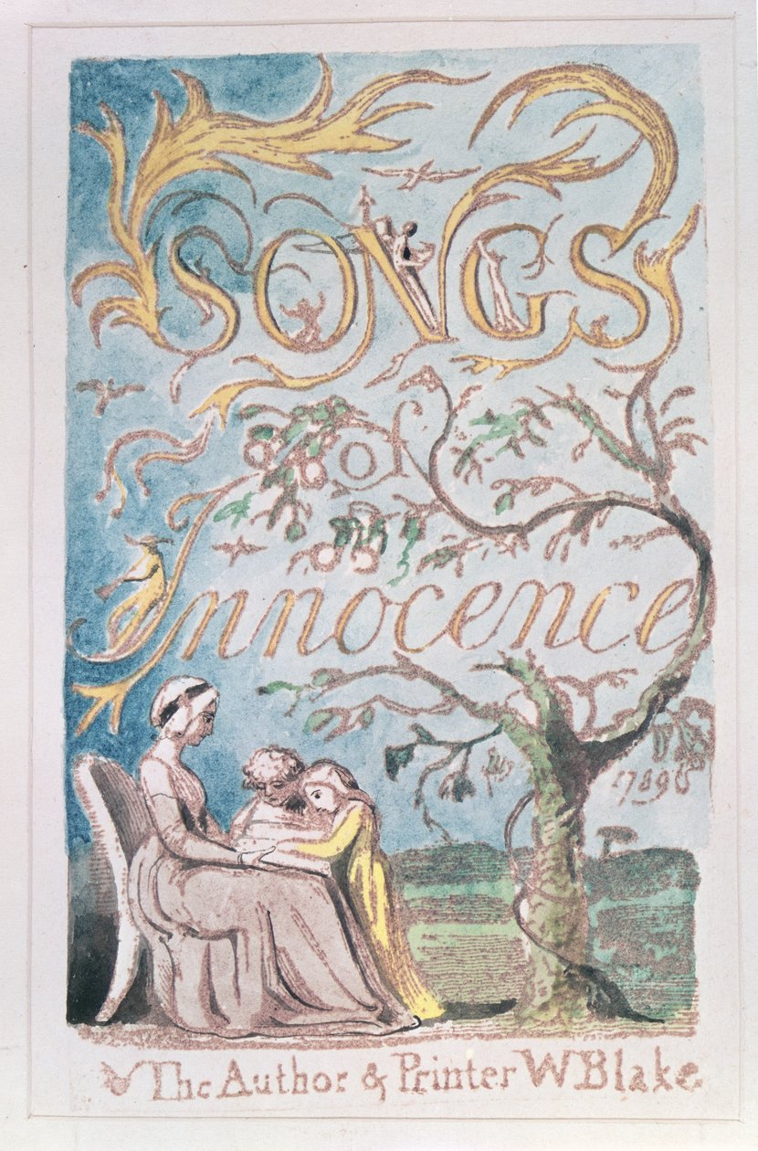 Songs of Innocence; titelsida, 1789 (reliefradering tonad med akvarell) av William Blake