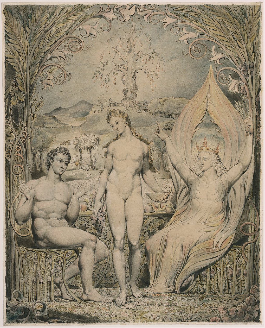 Ärkeängeln Raphael med Adam och Eva (Illustration till Miltons Paradise Lost) av William Blake