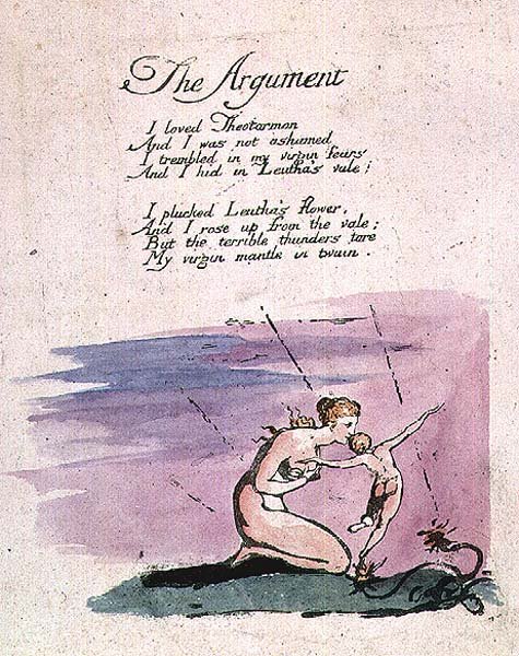Argumentet, från Vision of the Daughters of Albion, 1793 (färgad etsning) av William Blake