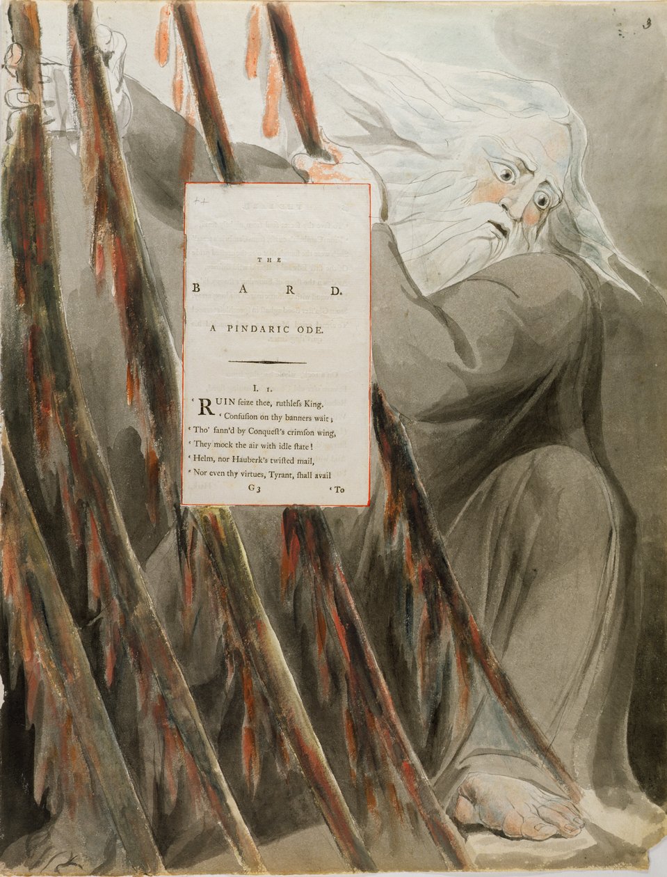 The Bard: A Pindaric Ode, från "The Poems of Thomas Gray", publicerad 1797-98 (wc och svart bläck på papper) av William Blake