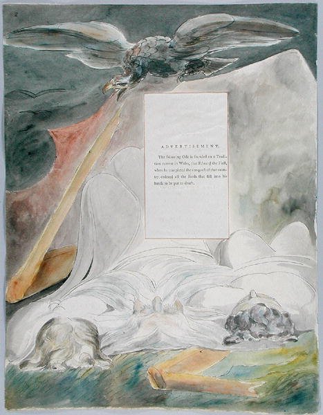 The Bard, design 54 från The Poems of Thomas Gray, 1797-98 (wc med penna och svart bläck på papper) av William Blake