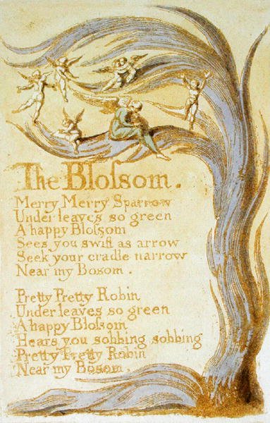 The Blossom, plåt 9 från Songs of Innocence, 1789 (reliefetsning med wc på papper) av William Blake