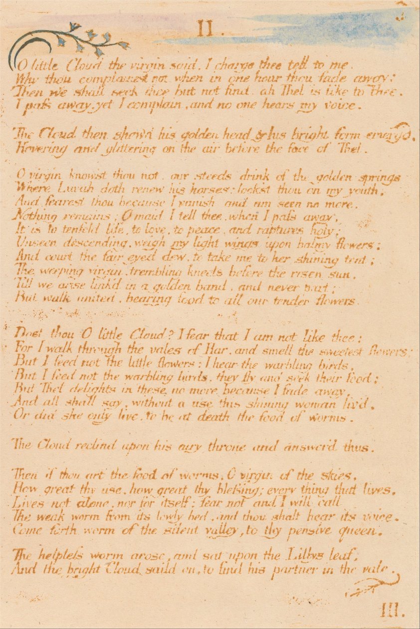 Thels bok, platta 5, II. , O lilla moln. . . . av William Blake