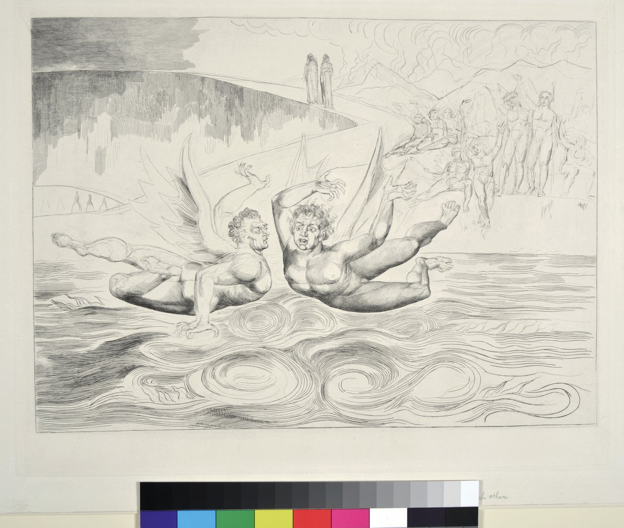 The Circle of the Corrupt Officials: The Devils Mauling each Other, Inferno, Canto XXII, illustration till "Den gudomliga komedin" av Dante Alighieri, 1827 av William Blake