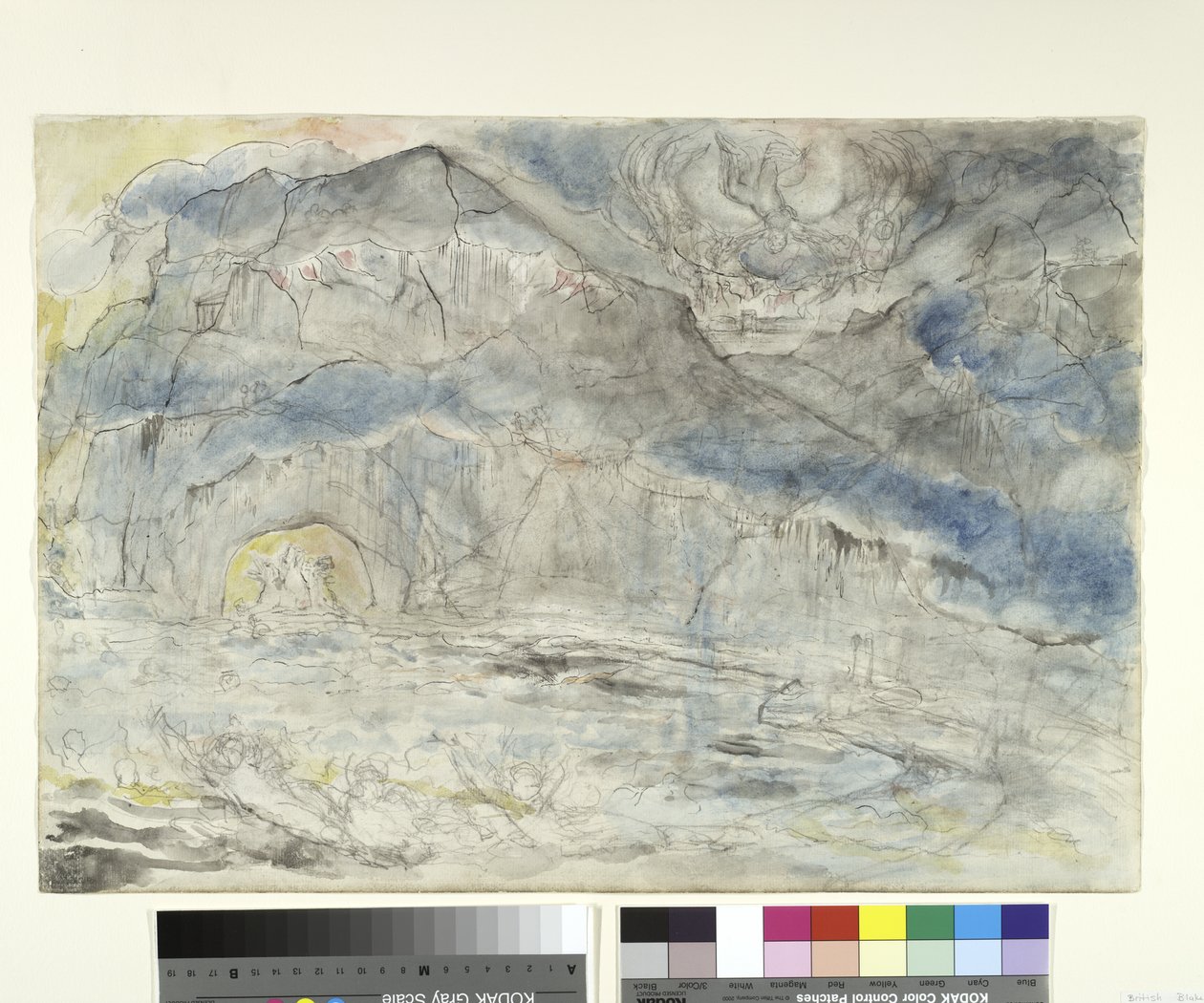 Gluttonernas cirkel, med Cerberus, illustration till den gudomliga komedin av Dante Alighieri, 1824-27 (penna och bläck med wc över penna och krita på papper) av William Blake