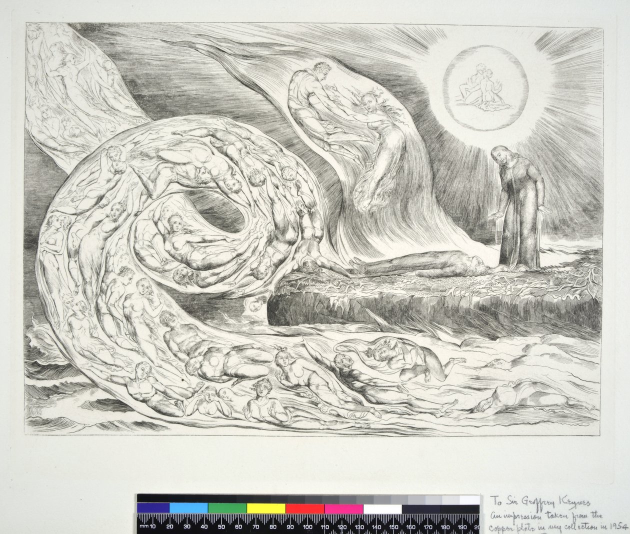The Circle of the Lustful: Paolo och Francesca Inferno V, illustration till "Den gudomliga komedin" av Dante Alighieri, 1954 av William Blake