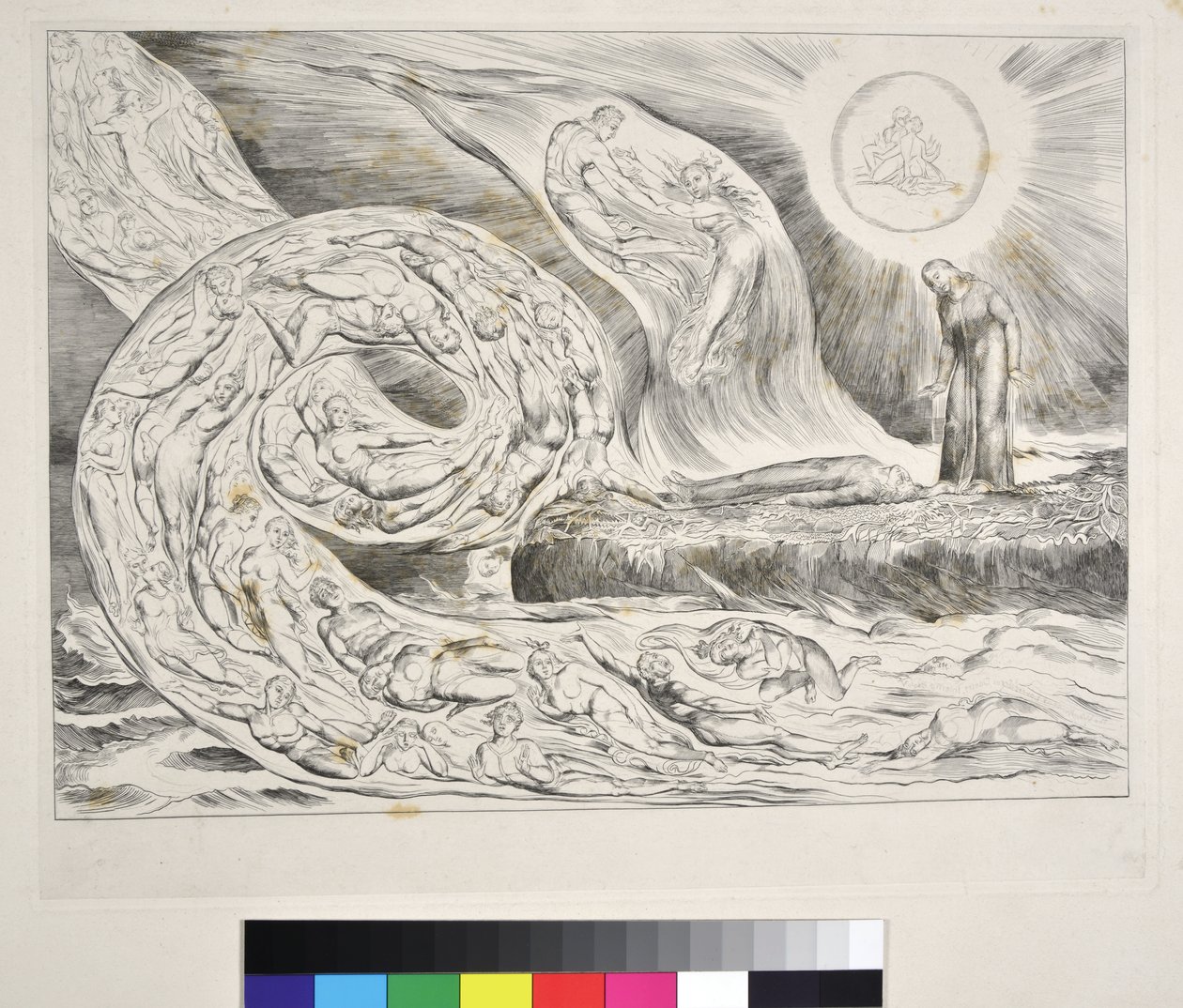 Den lustfyllda cirkeln: Paolo och Francesca Inferno V, illustration till Dante Alighieris "Den gudomliga komedi", ca 1827-38 av William Blake