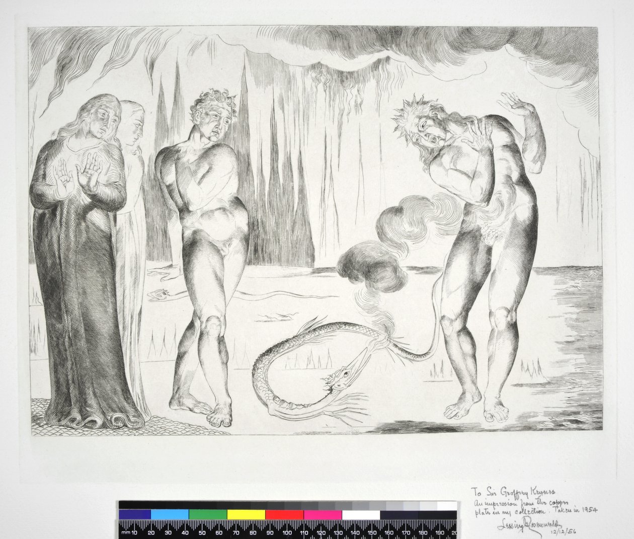 Tjuvarnas cirkel: Buoso Donati attackeras av ormen, Inferno, Canto XXV, illustration till "Den gudomliga komedin" av Dante Alighieri, 1954 av William Blake