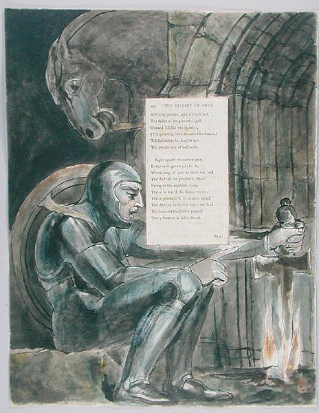 The Descent of Odin, design 80 från The Poems of Thomas Gray, 1797-98 (wc med penna och bläck på papper) av William Blake